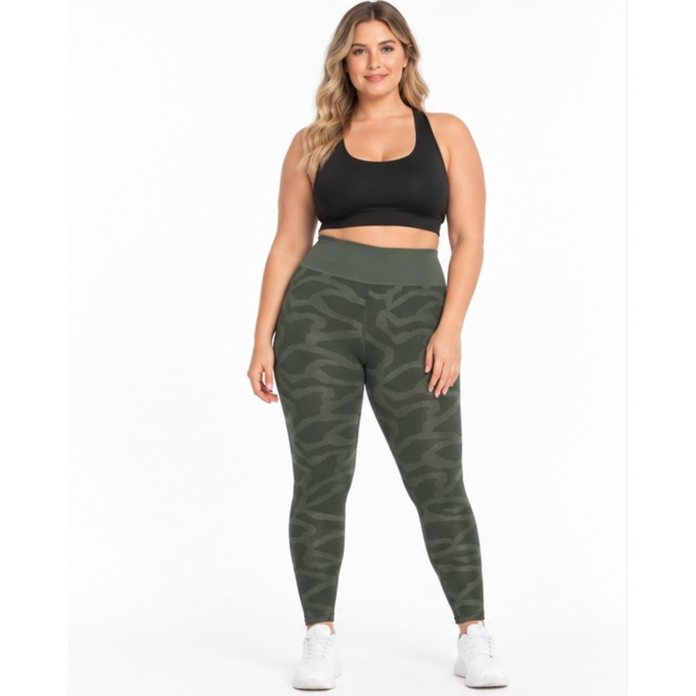 Marika Womens Leggings Size L Olive Tiger Print Seamless High Rise 27in Active